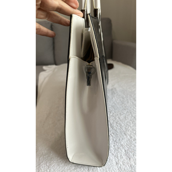 Daniela Moda Black / white Leather Handbag Dual Handles Tote Shoulder Strap NWT - Picture 12 of 16
